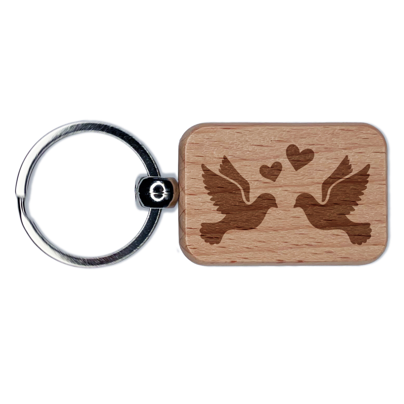 Romantic Love Doves Wedding Birds Engraved Wooden Keychain Charm  