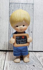 Enesco Country Cousins Scooter holding chalkboard sign My Teacher is Best w box