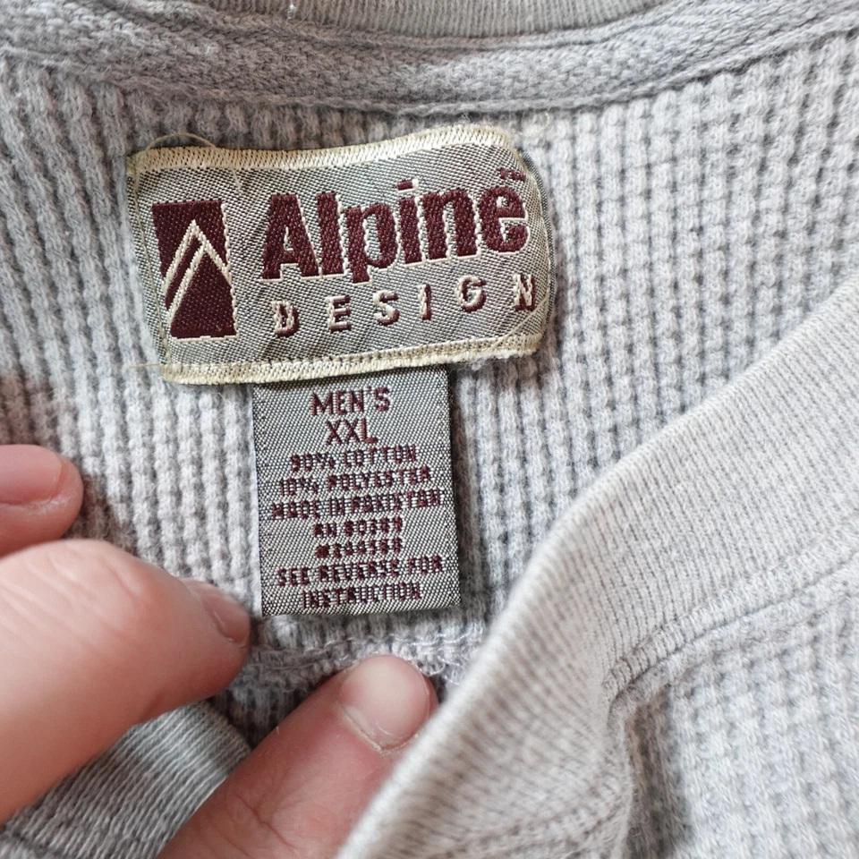 Vintage Alpine Henley Shirt Mens 2XL XXL Gray Waffle Knit Outdoor Sleep Camp Top - Image 4 of 4