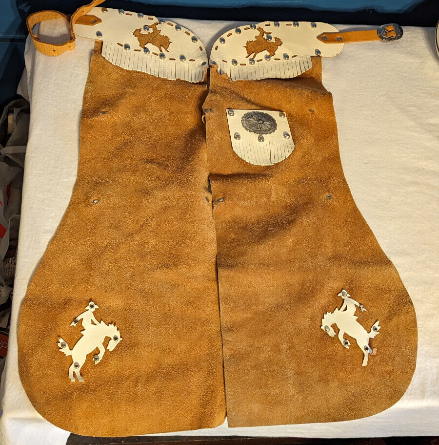 Vintage Child’s Youth Western Cowboy Suede Leather Chaps CLEAN EUC 25