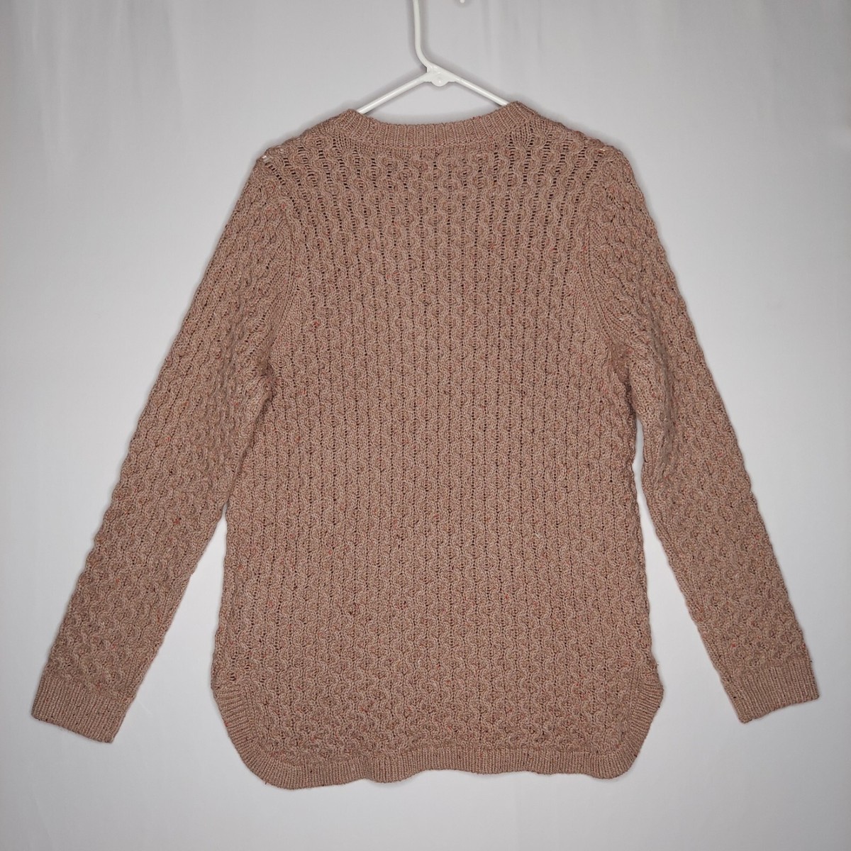 Lands End Cable Knit Sweater Women Large Blush Speckled Long