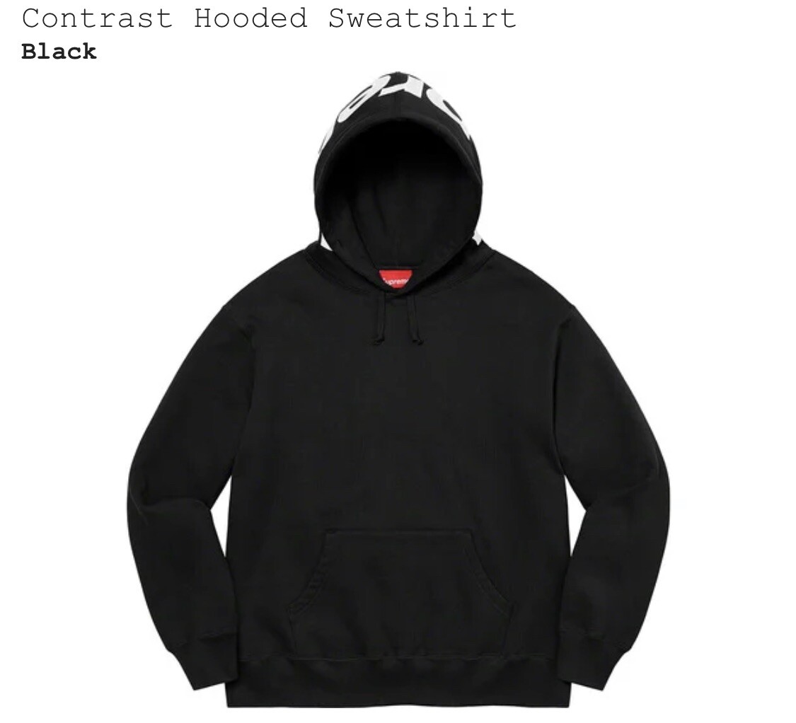 Supreme Contrast Hooded Sweat Shirt Black SIZE L IN HAND Supreme Contrast Hooded Sweat Shirt Black SIZE L IN HAND