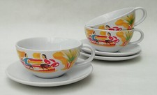Nescafe Cups & Saucers x 3 Cappuccino Americano Coffee Cafe Bistro Pattern