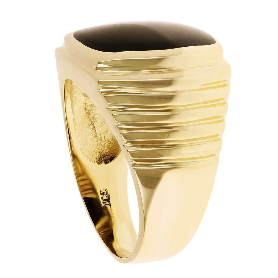 Anillo de sello de oro amarillo de 14k con piedras preciosas de espinela negra natural para hombre Foto 2 de 4