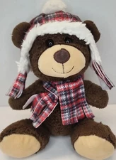 HugFun International 7" Brown Chocolate Bear Plush with Winter Clothes