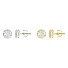 925 Sterling Silver Moissanite 7.5mm Milgrain Edge Circle Stud Earrings 0.45 Ct.