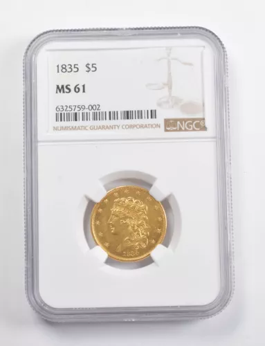 MS61 1835 $5 Classic Head Gold Half Eagle NGC *3486