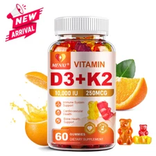 60ct Vitamin D3 K2 Gummies Orange Flavor Maximum Absorption Bone Support