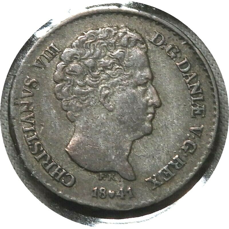 elf Denmark 4 Skilling 1-1/4 Schilling 1841 FK  Silver  Christian VIII