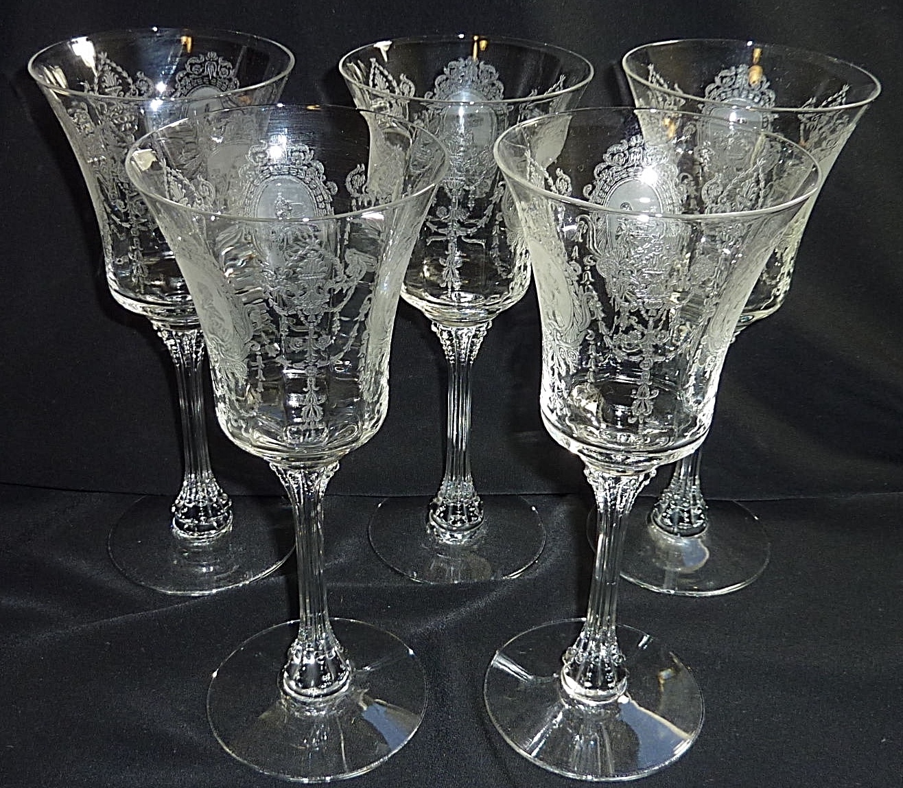 8" Heisey Minuet Etched Crystal Stemware Water Goblets Glasses eBay