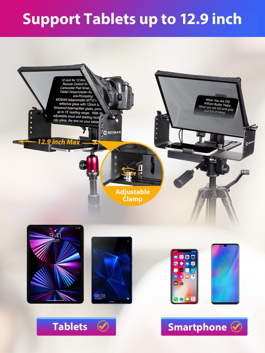 Teleprompter for Camera,Moman MT12 12inch Teleprompter-Ipad-DSLR