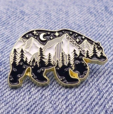 Bear And Mountain Enamel Pin Badge,  Bear Brooch, Collectable Enamel Pin Badge