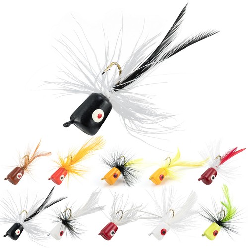 Set esche da pesca a mosca 5/10 pezzi 6 # 8 # popper crappie salmone trota acqua superiore US - Foto 3 di 11