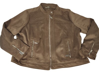 JOUJOU Brown Moto Jacket Faux Suede Women Size 3X Plus Size NEW