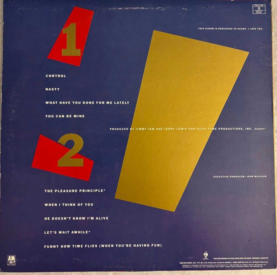 Janet Jackson - Control Vinyl Record LP 1986 Original | Vinyl Excellent - Image 2 of 4