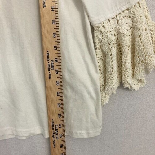 New Melissa Paige White Whipped Cream Lace Sleeve Stretch Comfy Knit Top Large - Picture 6 of 10