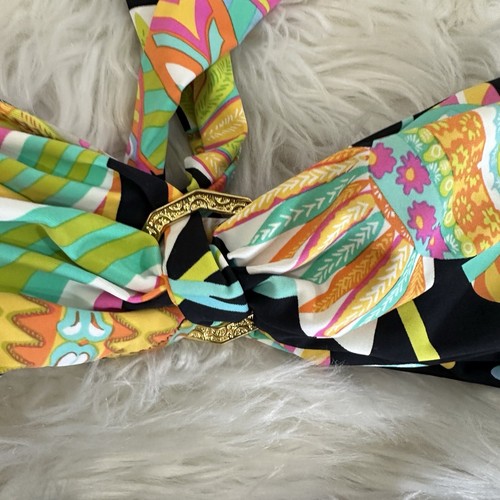 Trina Turk Womens Bikini Set Size 8 Halter Neck Black Multicolor Tropical Beach - Picture 4 of 6