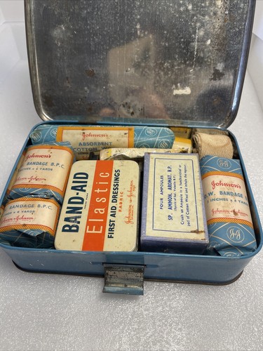 40s-50s Made In England Johnson & Johnson Tin First Aid Autokit Sealed Contents - Picture 9 of 14