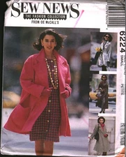 6224 Vintage McCalls SEWING Pattern Misses 1990s Coat Tie Belt UNCUT OOP Sew XL