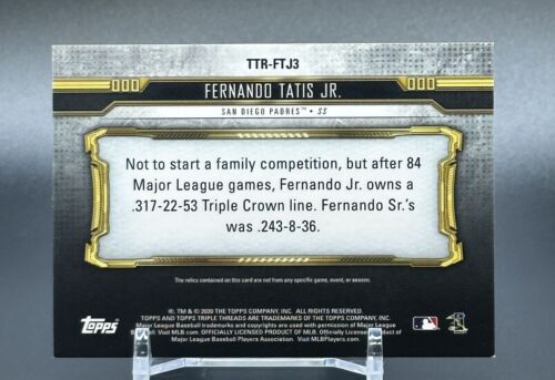 2020 Topps Triple Threads #'d /36 Fernando Tatis Jr. #TTR-FTJ Gameu Used Relic - Picture 3 of 3