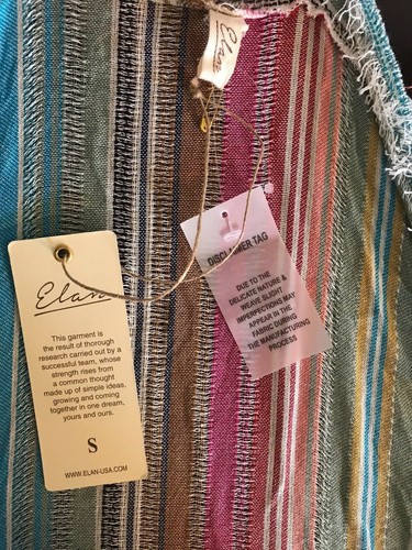 ELAN Rainbow Stripe Crochet Trim Rope Waist Tie Cardigan Duster Cover-Up Size S - Picture 8 of 8
