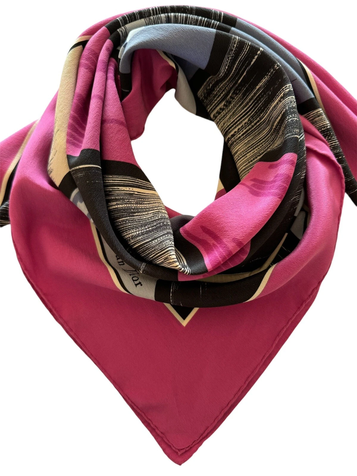 Foulard vintage Christian Dior 100% soie violet rose bleu noir rare collection