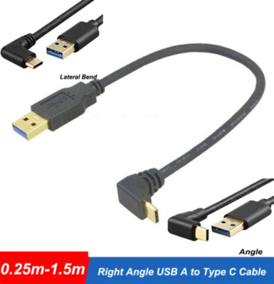 90 Degree Right Angle USB A to Type C Fast Data Sync Charger Charging Cable Wire