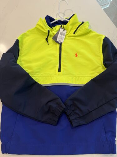 Polo Ralph Lauren Neon Blue Windbreaker Pullover Popover Jacket Hoodie New