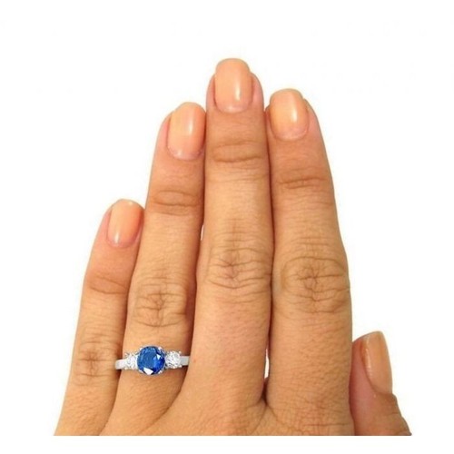 3.00 Ct Natural Sapphire & Diamond Engagement Ring 925 Sterling Silver Size 7.5 - Picture 3 of 5