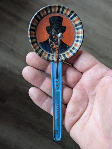 Tin Litho German Germany Noisemaker Black Toy Clapper Embossed