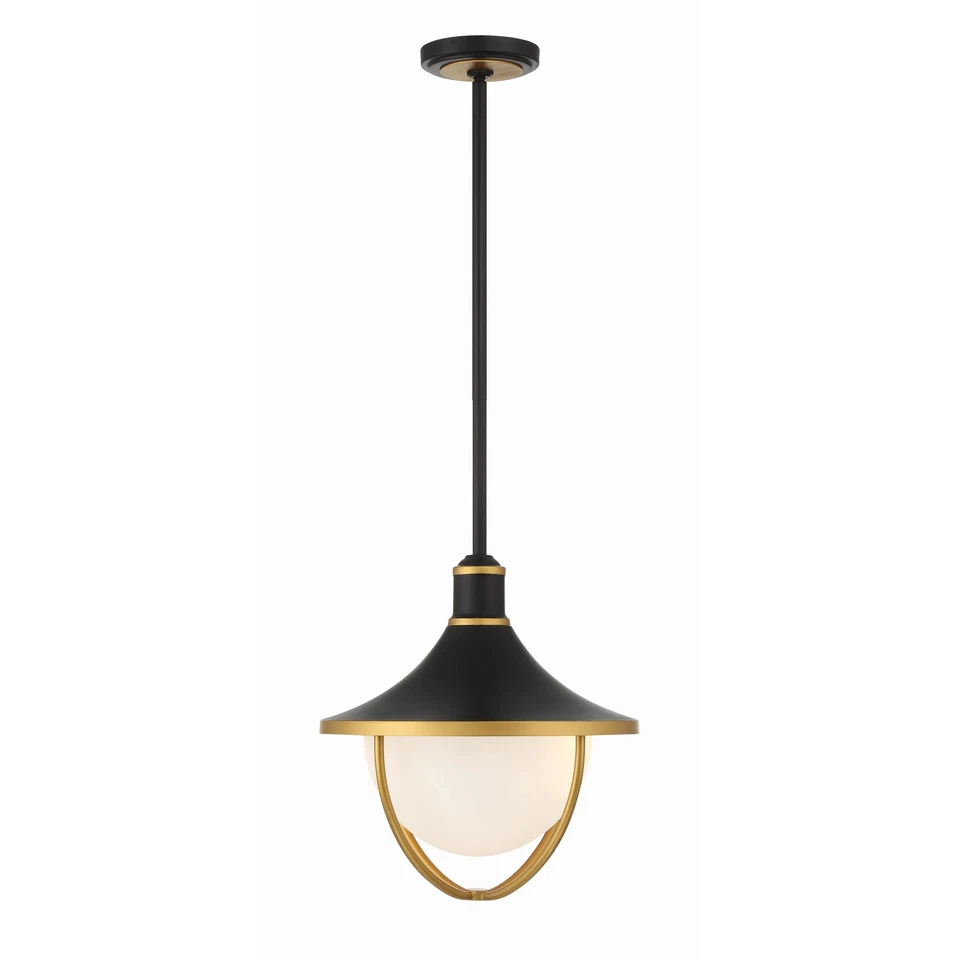 Atlas 3 Light Matte Black and Textured Gold Outdoor Pendant Foto 4 de 4