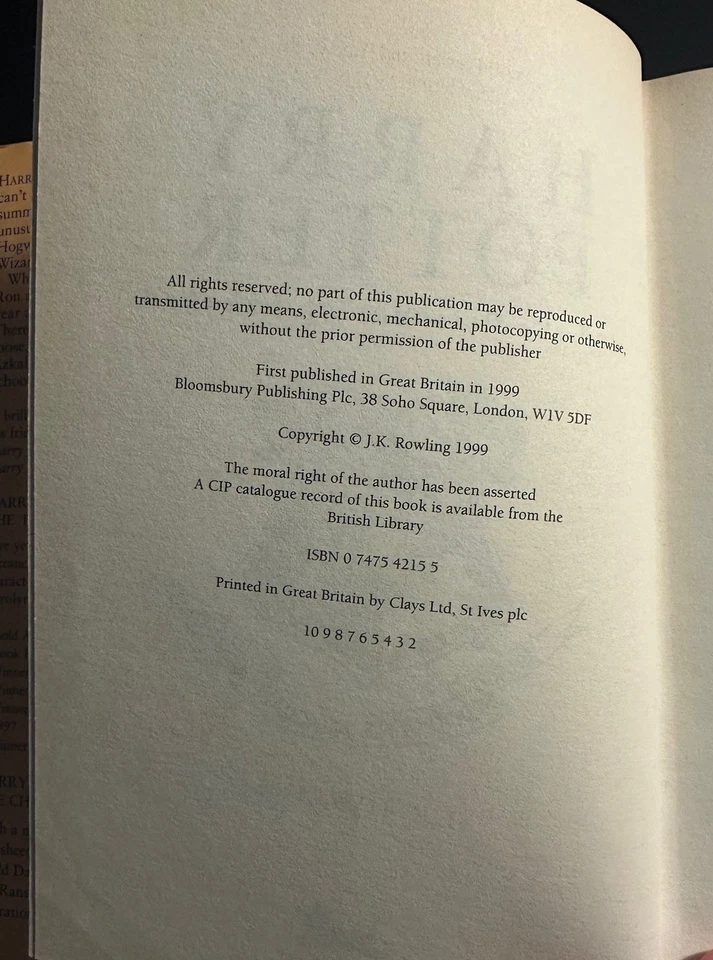 HARRY POTTER AND THE PRISONER OF AZKABAN First UK edition; SECOND Printing 1999 - Image 2 of 2