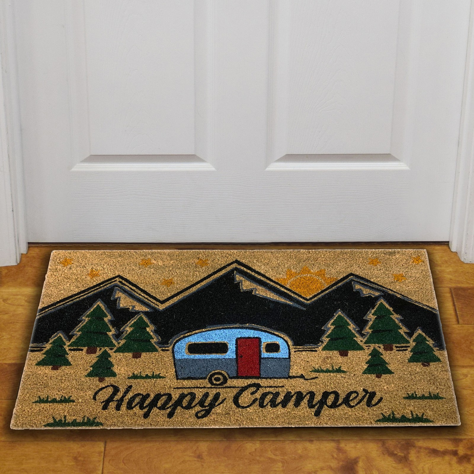 Rivers Edge Products 30" x 18" Coir Welcome Door Mat, Slip-Resistant, Happy