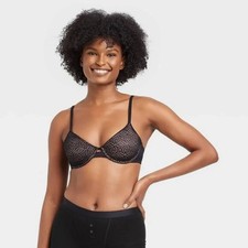 Auden size 32B Underwire Bra Black And Pink Lace Unlined Demi Coverage