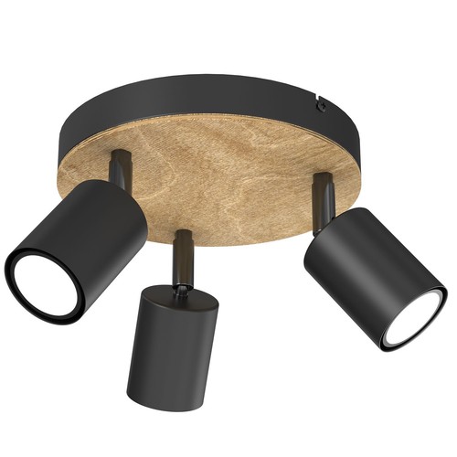Faretto da Soffitto Flessibile Legno Metallo Nero Natura Pranzo Ø22 CM GU10 Spot
