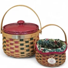 RARE Combo NIB 2003 Longaberger Christmas Caroling, Melody Baskets Ceramic Drum