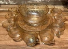 Jeanette Vintage Punch Bowl 11 PUNCH CUPS Floragold Louisa Depression nice set