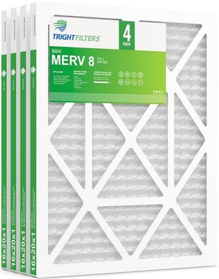 TRIGHTFILTERS 16x20x1 Air Filter 4 Pack, MERV 8 Pleated Dust Defense