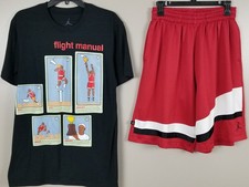 JORDAN JUMPMAN FLIGHT OUTFIT SHIRT SHORTS BLACK RED RARE SIZE MEDIUM