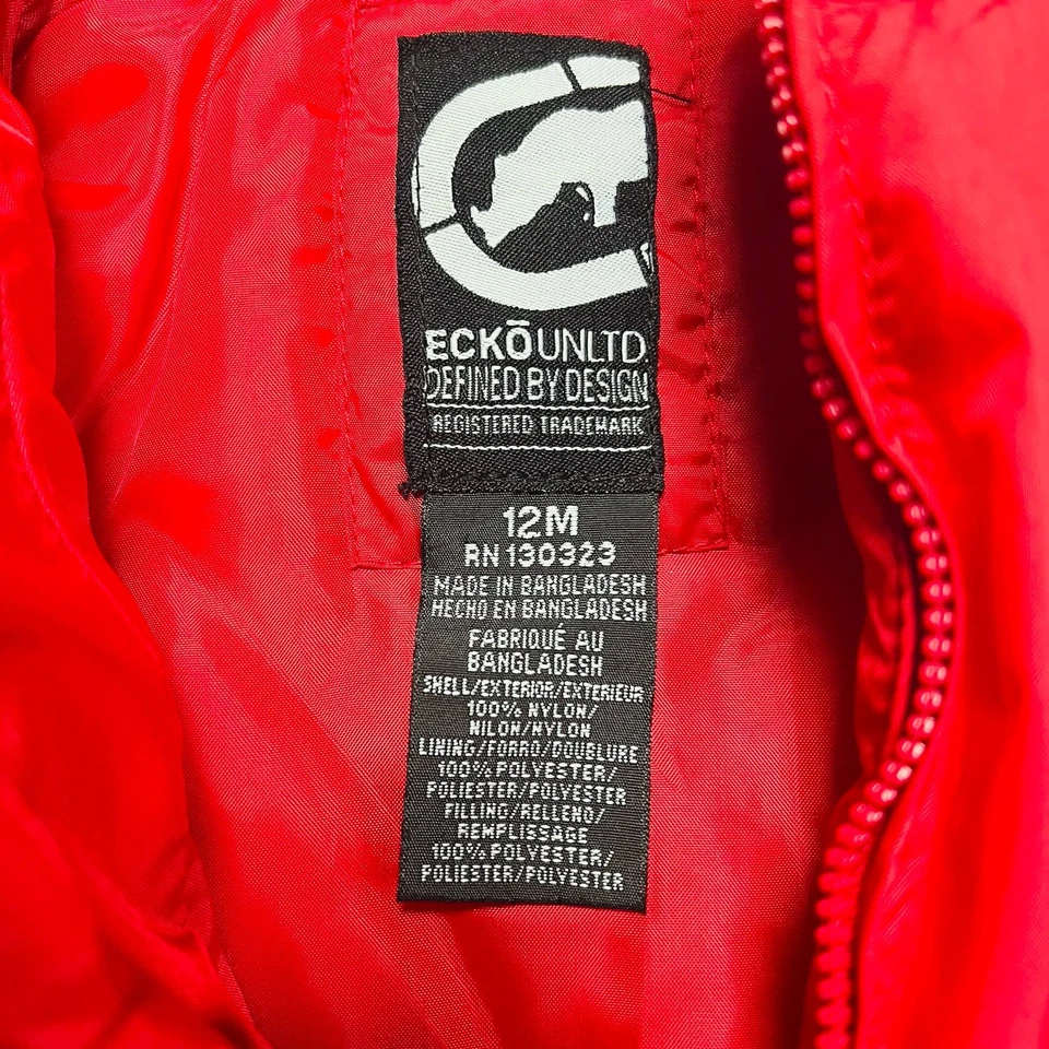 NUEVO CON ETIQUETAS Ecko Unlimited Rojo Negro Chaqueta Bomber Juvenil Bebé Niño Pequeño Talla 12 Meses Foto 3 de 4