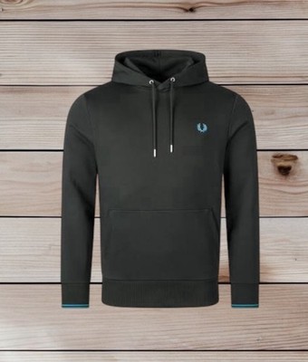 Fred Perry Tipped Hooded Sweatshirt Size XL Midnight Green Hoodie Pullover M2643
