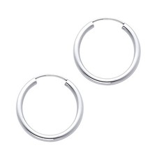 NEW 14K WHITE GOLD 2MM ROUND TUBE POLISHED ENDLESS HOOP EARRINGS 20MM