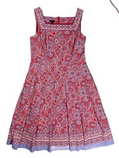 Talbots Red Multi Medallion Fit & Flare Square Neck Maxi Dress Women's Size 6