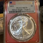 2021 $1 Type 1 American Silver Eagle PCGS MS70 FS Flag Label Red Frame
