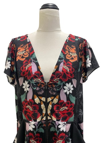 City Chic Floral Colourful puff sides zip-up Dress with pockets size XS - Picture 2 of 10