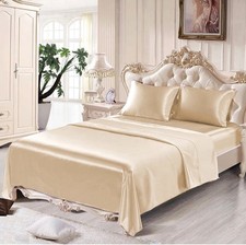 4 Pcs Gold Smooth Satin Silk Sheet Set 15  