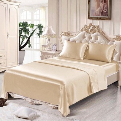 4 Pcs Gold Smooth Satin Silk Sheet Set 15 