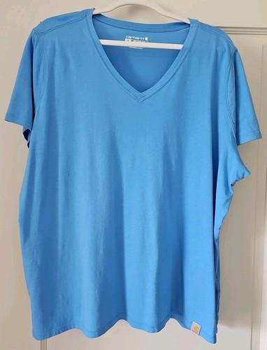 Carhartt Womens Relaxed Fit Lightweight Short-Sleeve V-Neck Tee, Azure Blue, 2X
