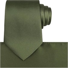 Dark Olive Green Satin Tie Set Solid Ties Mens Necktie  Pocket Square