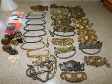26-296 Vint Lot Assorted Brass Drawer Pulls Knobs Cabinets Drop Bail Backplate